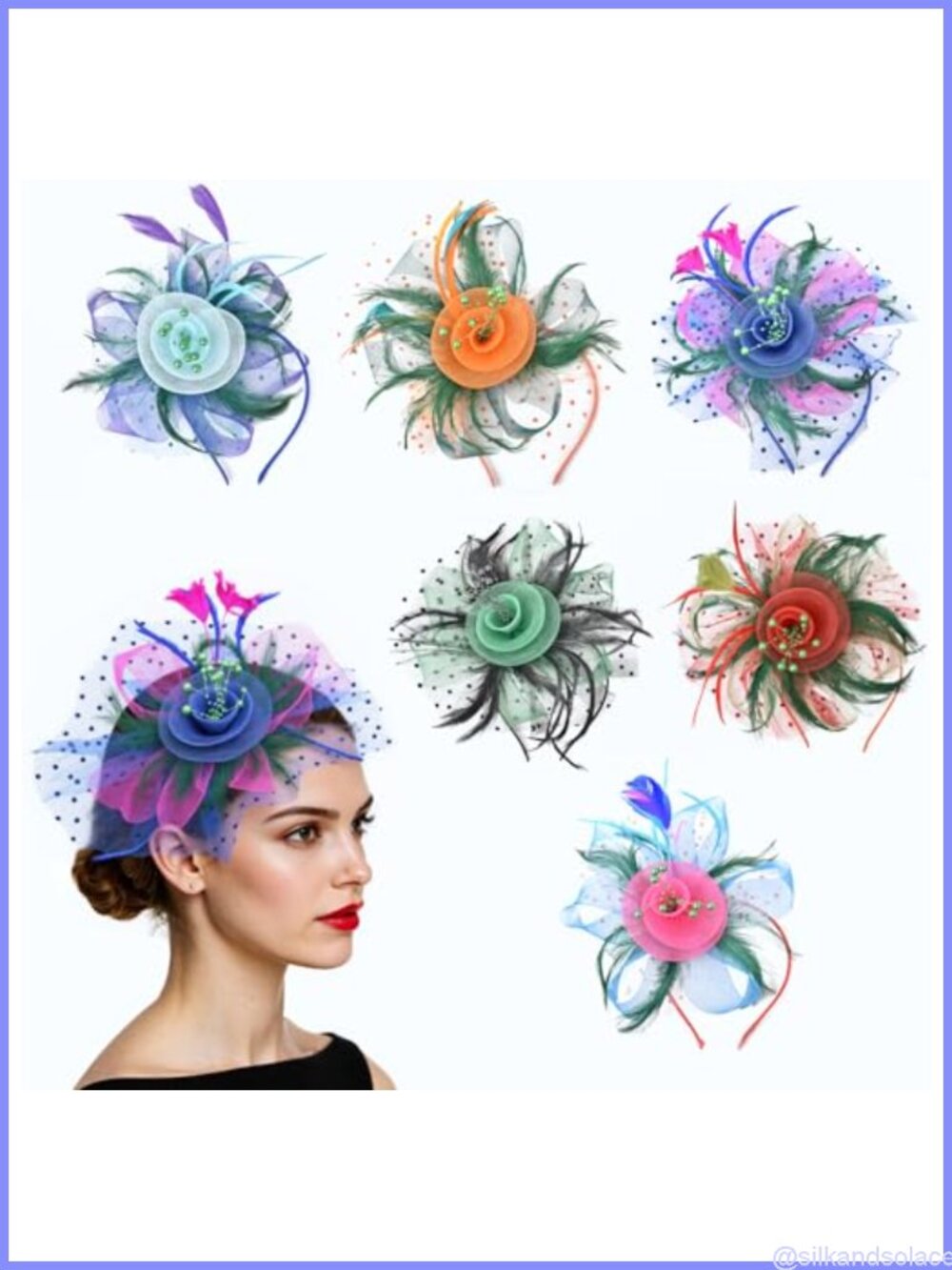 Fascinators with Headband and Clip Flower Mesh Feathers Beads One Size